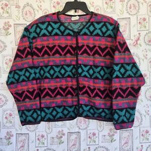 Vintage David Wayne Southwestern Aztec Fleece Cardigan Jacket 80s 90s Size Large